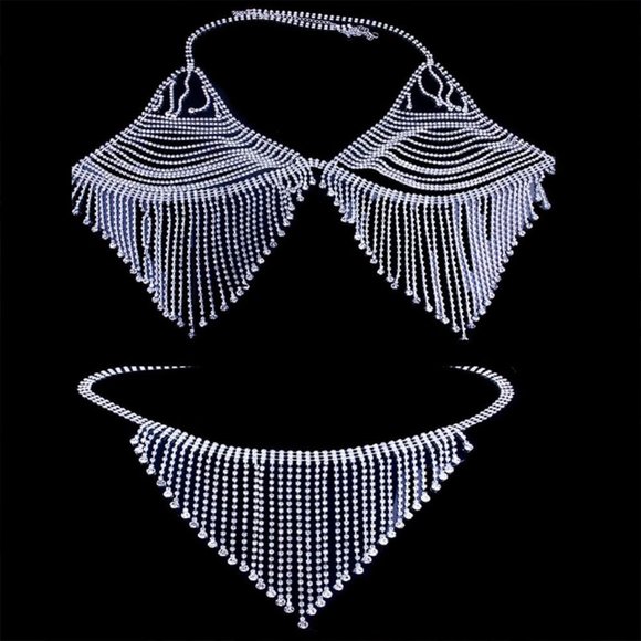 Tassel Jewelry Women Set Lingerie Outfit Waist Chain Accessories Top Bra Panties - Picture 8 of 10